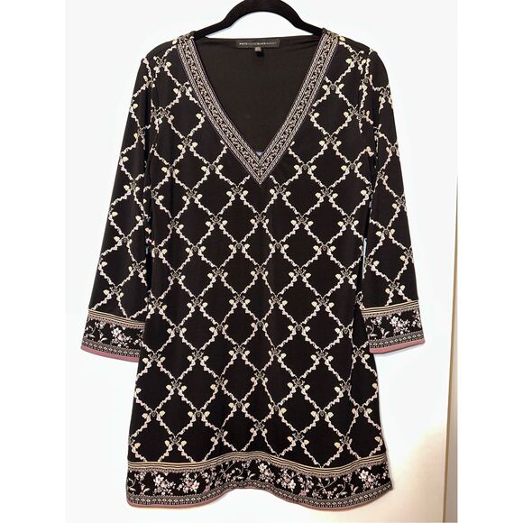 WHBM Womens Black Purple White Trellis Pattern Stretch Tunic Small EUC - Picture 1 of 11